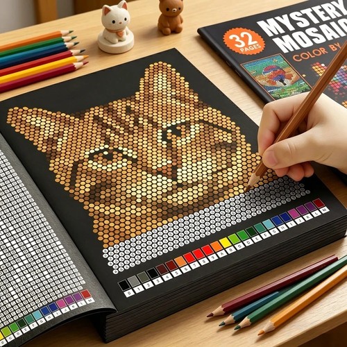 Mystery Mosaics Color by Number Book for Adults Pixel Art Stress Relief 32 Pages