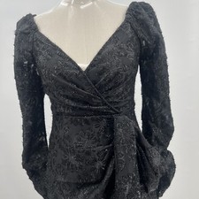Astr the label Cocktail Dress Womens S Black Terese Metallic Floral Long Sleeve