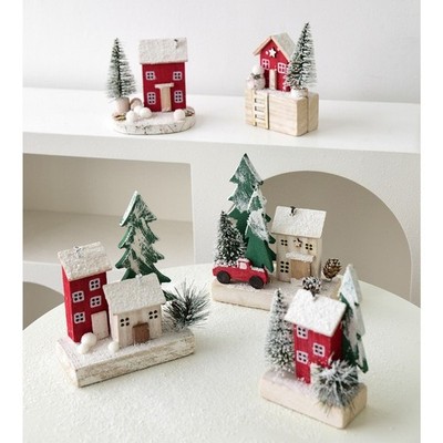 Holz Weihnachtsdorf Ski Chalet Lodge Ornament Tischdeko