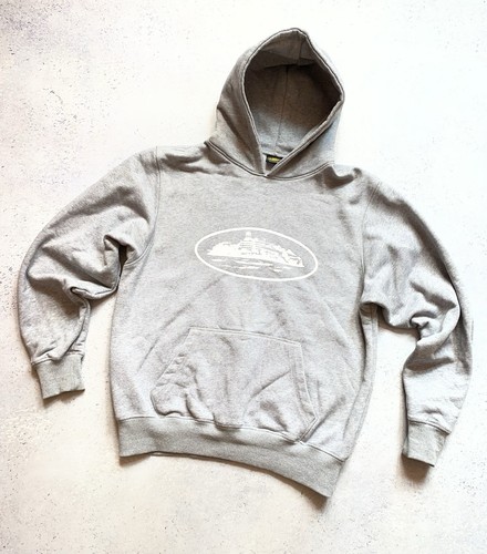 Corteiz Mens Grey Hoodie With Big Centre Logo