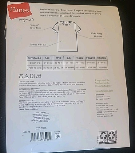 Hanes T-Shirt Uomo Crew, Traspirante, Morbido Cotone Elasticizzato Confezione da 3 Taglia M 38-40 - Foto 2 di 6