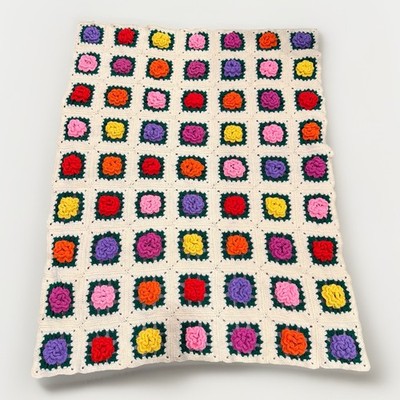 Vintage Multi-Colored Handmade 3D Rose Pattern Crocheted Blanket 55 X42  CLEAN!!