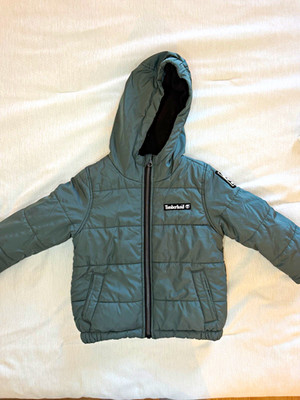 Timberland Boys Gray Hooded Insulated Puffer Jacket Zip Pockets 3T