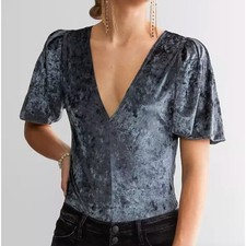 Free People Intimately Don't You Wish Velvet Velour Bodysuit  Sz XS, Gray New