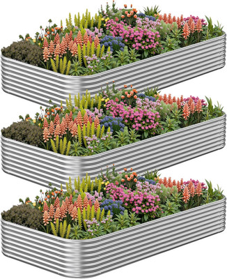3 Pack Galvanized Steel Raised Garden Bed - 4x2 Ft for Vegetables & Flowers