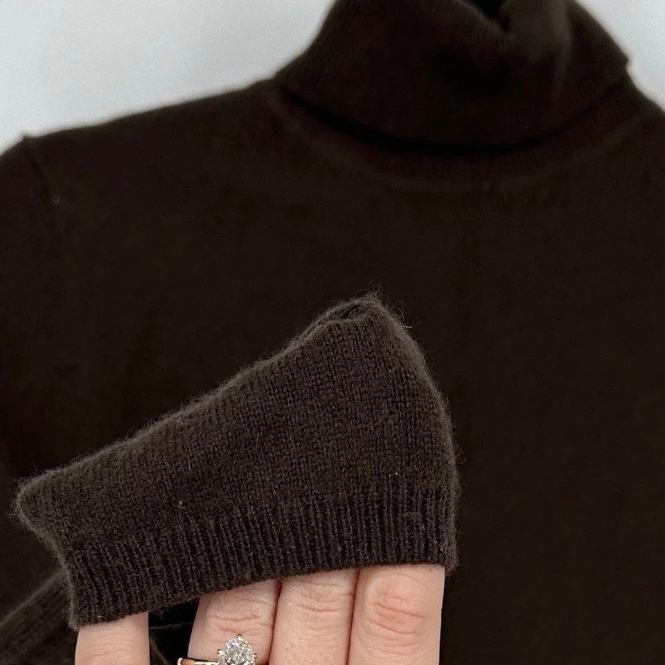 Suéter Charter Club 2 capas 100 % cachemir cuello alto para mujer talla S marrón oscuro Foto 4 de 4