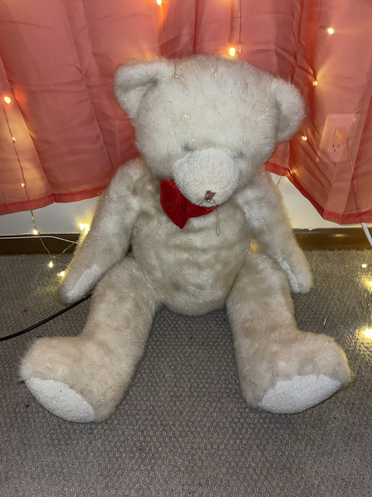 UNRELEASED SAMPLE Vintage 33&rdquo; White Gold Highlight Bear Plush Valentines Unique