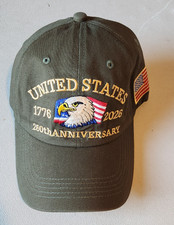 United States 250th Anniversary Hat 1776  2026 Green Eagle Flag Cap