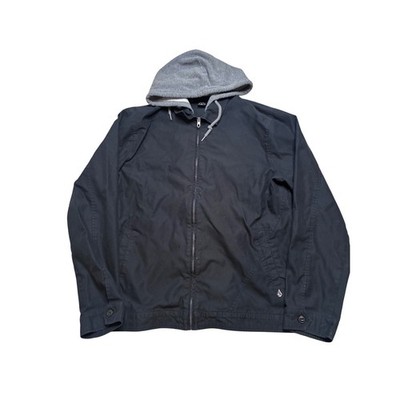 Volcom Black Hooded Zip Up Bomber Jacket Mens XL Goth Streetwear grunge skater