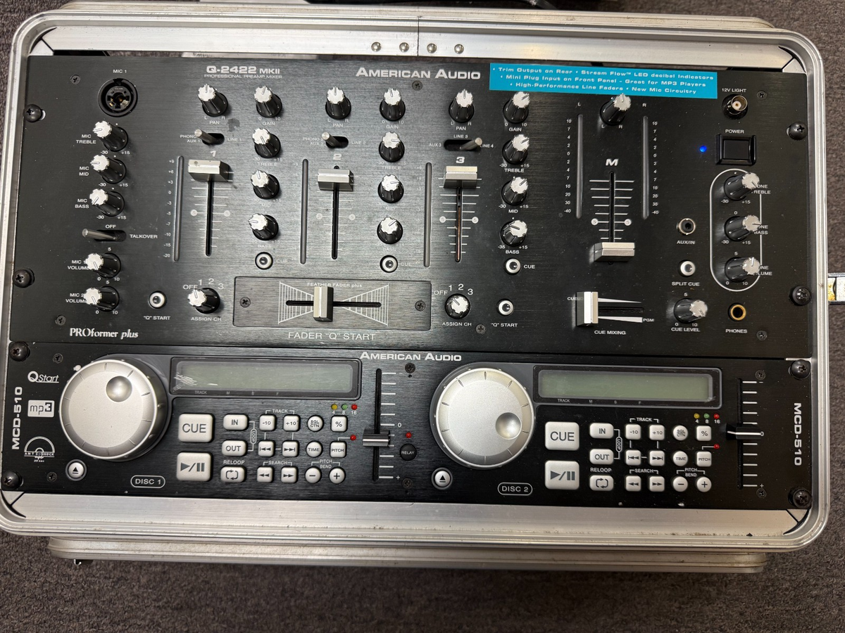 AMERICAN AUDIO Q-2422 MKII DJ MIXER PREAMP + MCD-510 CD BUNDLE W