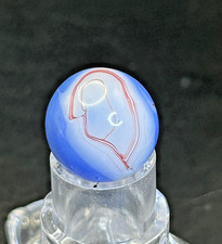 "The Ear" Alley Agate Swirl Marble Cobalt Blue/Oxblood Red .63" Mint, OB16