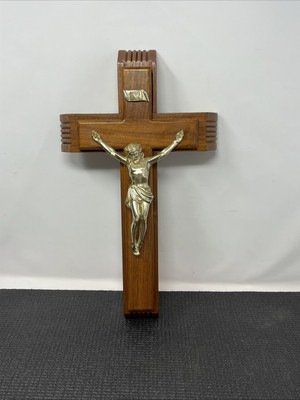 Vintage Last Rites Cross Crucifix NRI Wood Sick Call 13x7.5 Flaw on Back