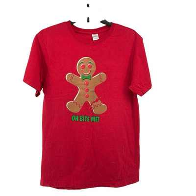 Oh Bite Me Gingerbread Christmas Women s Red Graphic T-Shirt Medium
