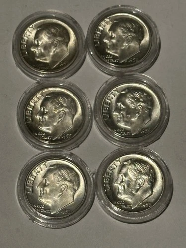 LOT OF (6) 1950-D, 51-D, 53-P, 53-S, 55-D, 55-P Roosevelt Dime Silver BU/UNC