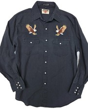 Authentic Western Youngbloods Shirt Mens Medium Black Eagle Long Sleeve Snap