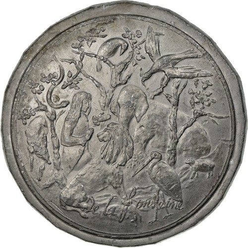 [#556952] Frankrijk, Medaille, Epreuve d'artiste, Uniface, Animaux, De La Fontai - Afbeelding 1 van 2