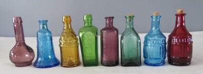 Lot of 8 Vintage Miniature Bitters Bottles - Taiwan, Wheaton - Some With Bubbles