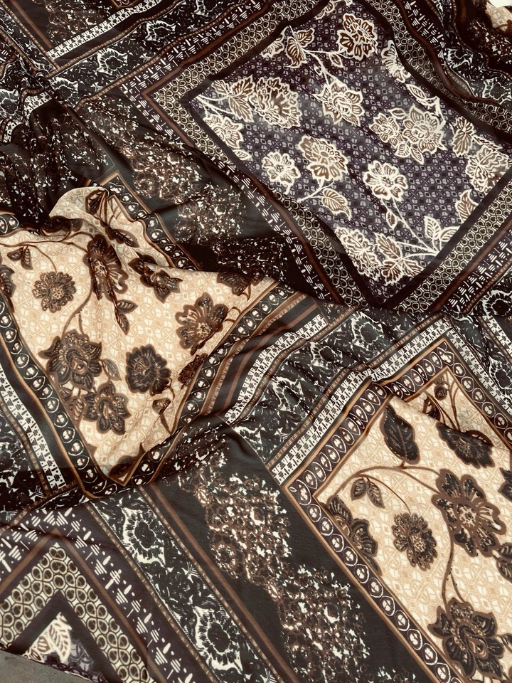 Island Batik Print Sheer Polyester Chiffon Fabric Brown Yellow 59" Wide 58" Long - Image 2 of 4