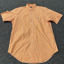 Polo Ralph Lauren Button Up Short Sleeve Shirt Orange Checkered Vintage 2000s M