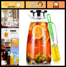 68oz Glass Pitcher with Lid, Stainless Steel Iced Tea Carafe, Heat Resistant Jug