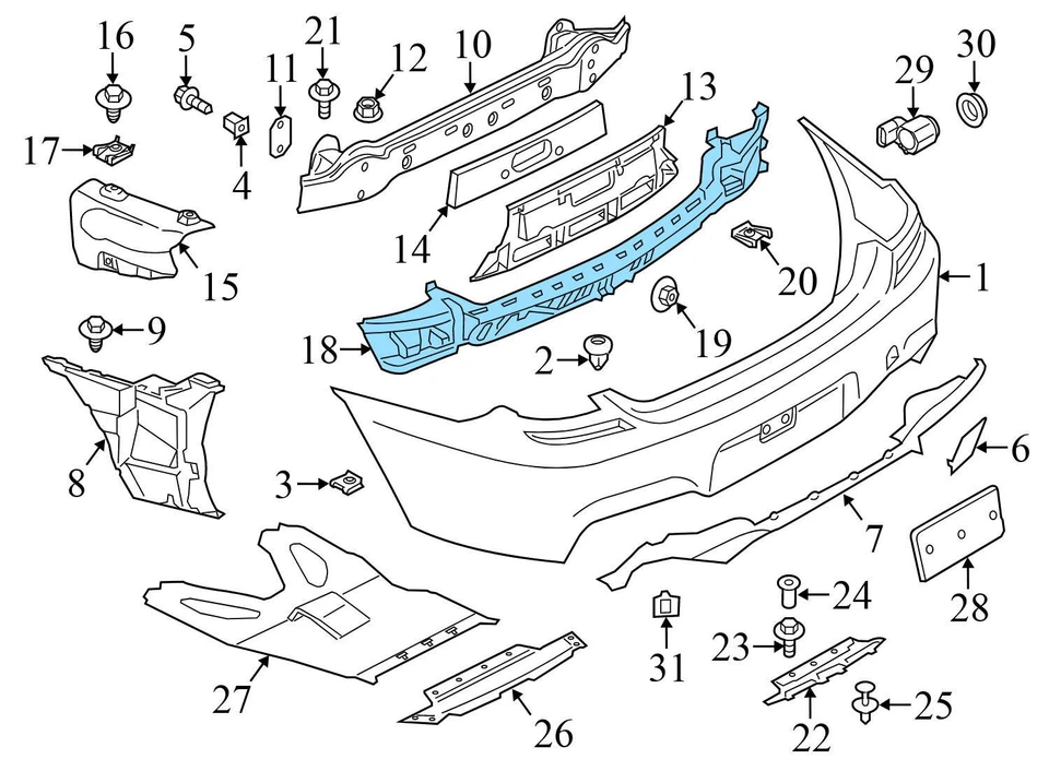 BMW 640I XDRIVE 2014-2018 - Guía de parachoques trasero / soporte de montaje (centro) 7223161 Foto 4 de 4