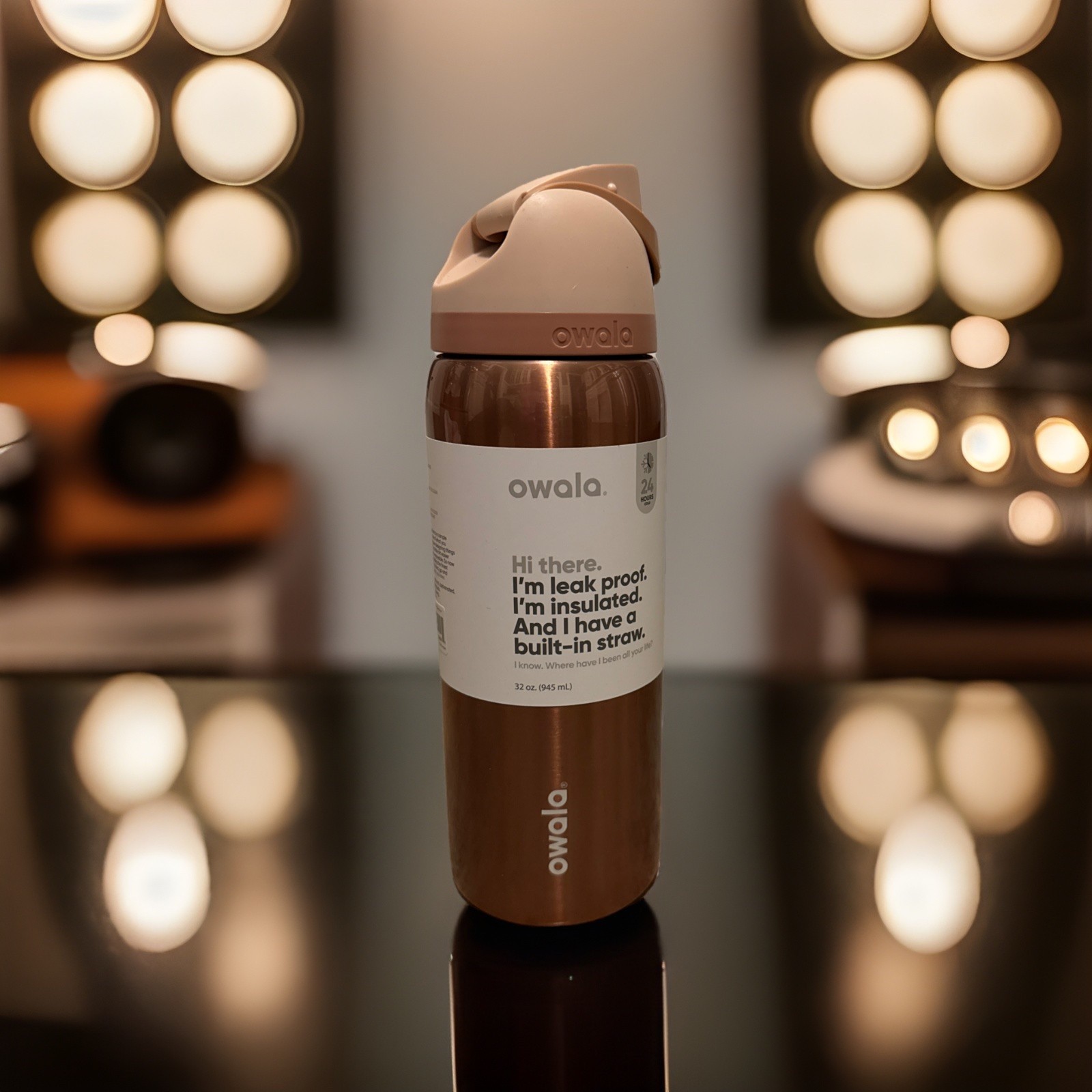 Owala Stainless Steel FreeSip Bottles 32 Oz Holiday 2025 Metallic Rose Gold