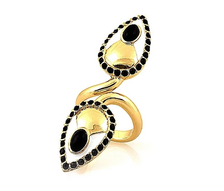 BELLE NOEL KIM KADASHIAN 14K золото двойной каплевидной эмали черный Pave острый кольцо - Изображение 4 из 4