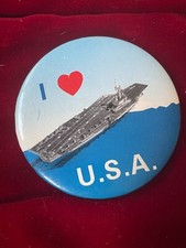 I Heart USA Vtg US Naval Navy Aircraft Carrier Military Ship Pinback Button 2.25