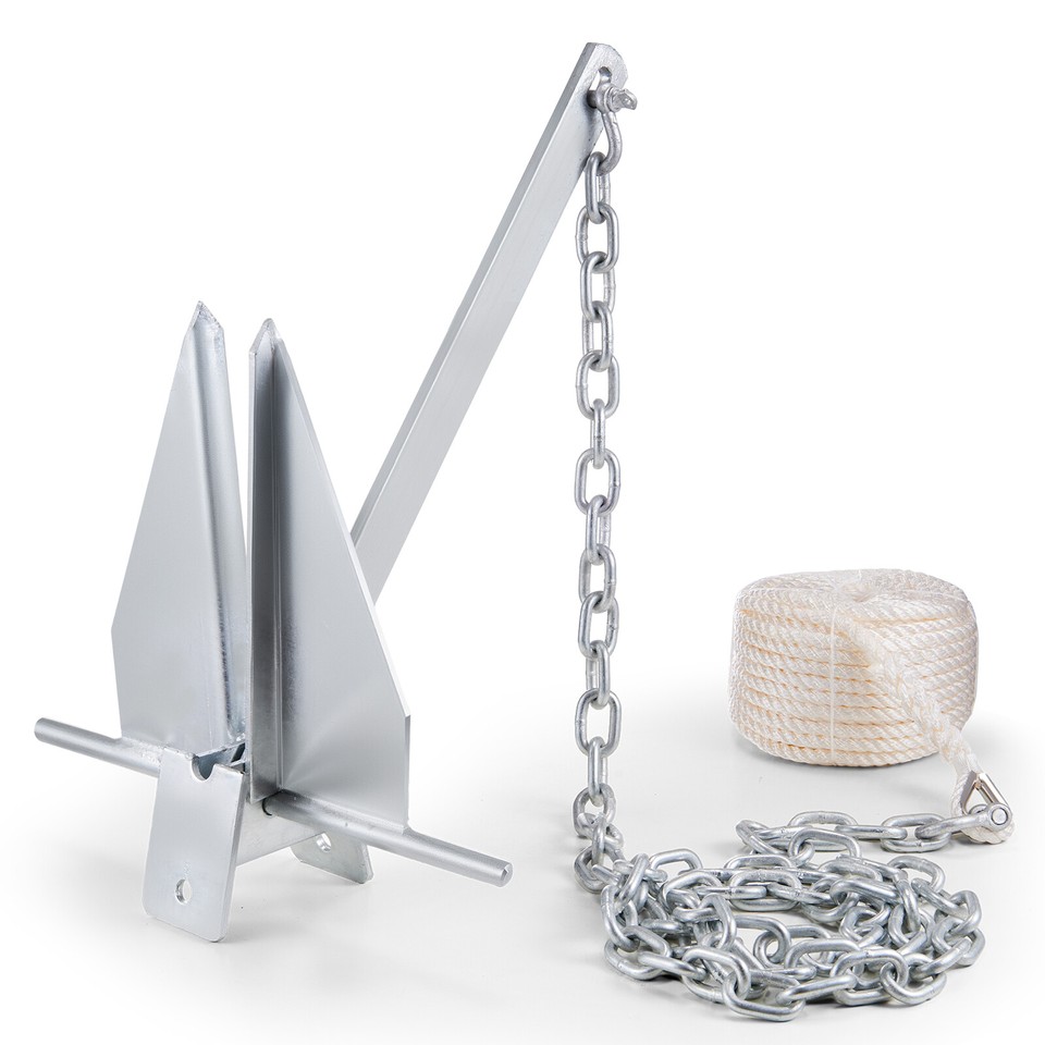 13 LB Galvanized Steel Fluke Anchor With Chain & Rope - Includes Two Shackles, For Small Boats 3 thumbnail image