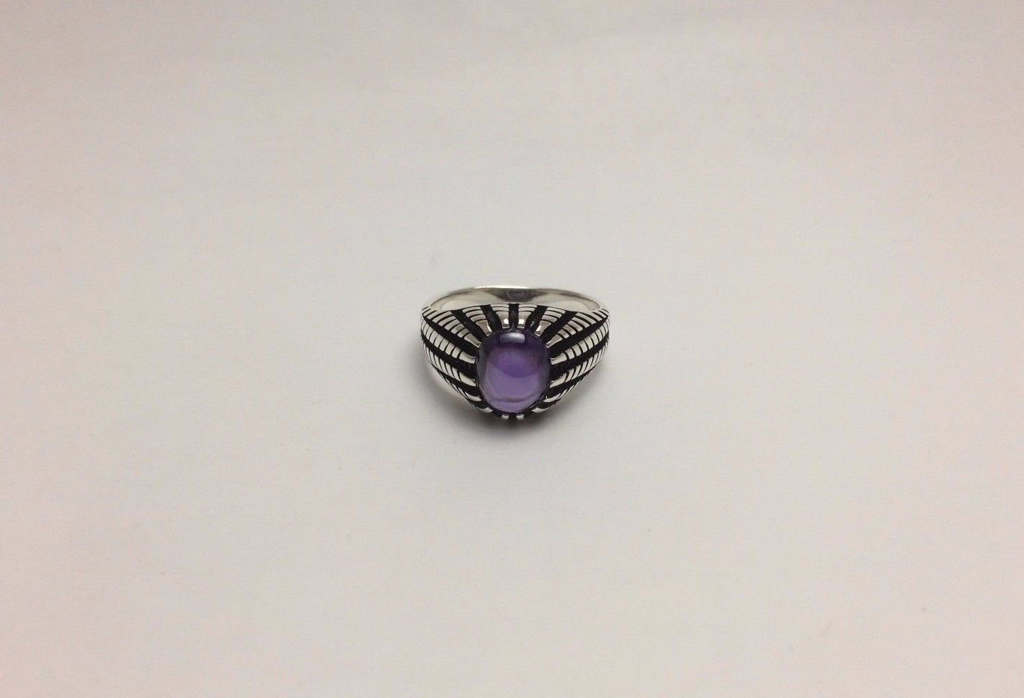 Turkish Jewelry Oval Lilac Zircon Notch Line 925K Sterling Silver Men's