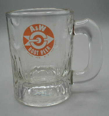 A&W Glass Root Beer Baby Mug 3-1/4'' w/Orange Bullseye Logo Circa 1964/1965