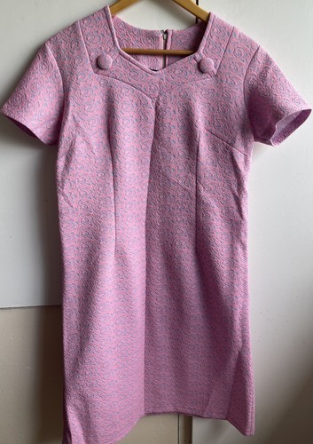 Bellissimo abito vintage anni 60 70 rosa e blu fantasia dettaglio bottoni taglia M - Foto 12 di 14