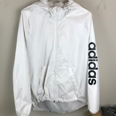 Adidas Women's Windbreaker Jacket White Lightweight Mesh Lined