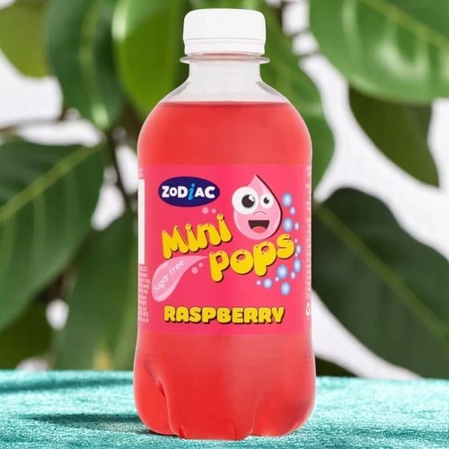 Zodiac Mini Pops Fizzy Raspberry Soda 330ml Sugar Free Pink Drink for Kids Parti - Picture 2 of 22