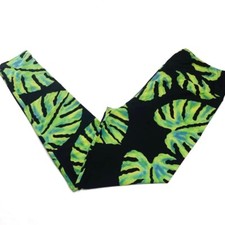 OS LuLaRoe Leggings  GREEN BOTANICAL LEAVES on BLACK  Sizes 2-10, ONE SIZE
