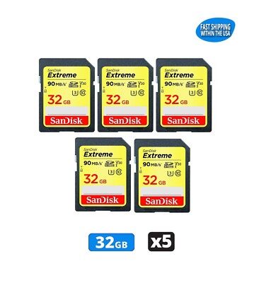 32GB Sandisk Extreme SD Memory cards for Camera/Trail Camera/Computers (5 Pack)