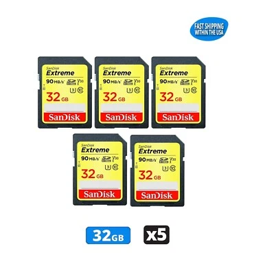 32GB Sandisk Extreme SD Memory cards for Camera/Trail Camera/Computers (5 Pack) - Image 1 of 4