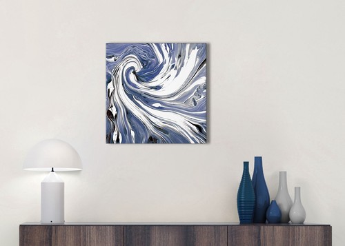 Indigo Blue White Swirls Modern Abstract Canvas Wall Art - 49cm Square - 1s352s - Picture 4 of 4