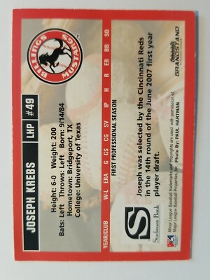 JOSEPH KREBS BILLINGS MUSTANGS 2007 GRANDSTAND AUTOGRAPHED JOSEPH KREBS BILLINGS MUSTANGS 2007 GRANDSTAND AUTOGRAPHED
