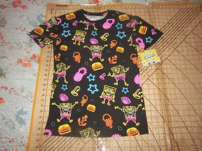 WOMENS SMALL BLACK/NEON SPONGEBOB SQUAREPANTS T-SHIRT - NWT