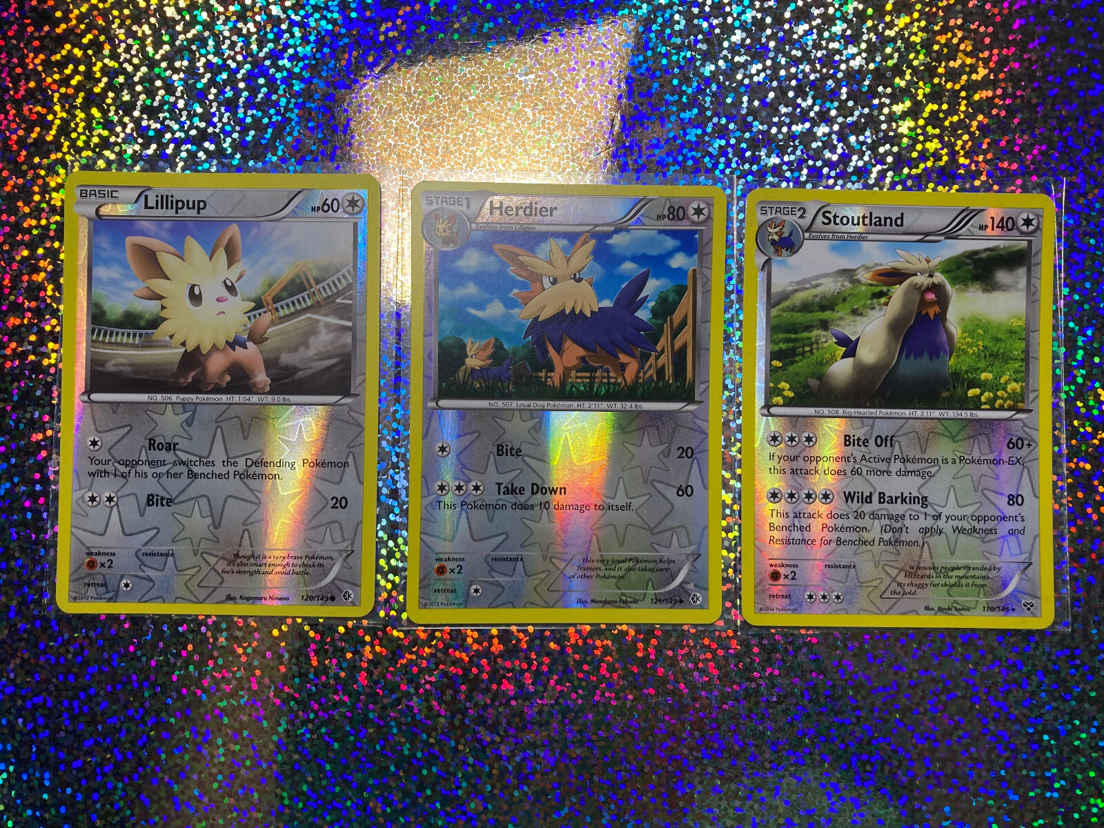 Pokemon Boundaries Crossed Reverse Holo: 110/146 Stoutland; 121/149 Herdier