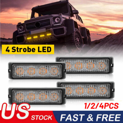 4x Amber 4 LED Car Truck NEW Beacon Warning Hazard Flash Strobe Light IP67 USA