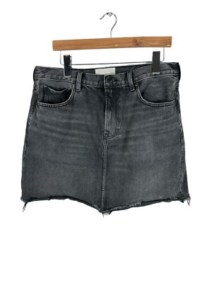 Everlane Denim Skirt 32 Washed Faded Black Raw Hem Jean Mini