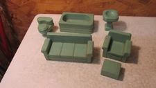 1930's Painted Doll House Furniture- Green 6 pcs Strombecker
