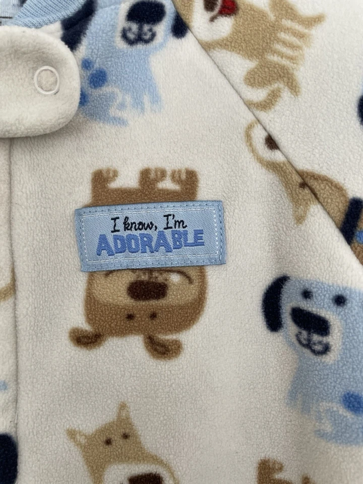 Carter's Baby Boys Allover Cute Dog Print Cozy Fleece Sleep Sack Cream Blue 0-6M - Image 3 of 4