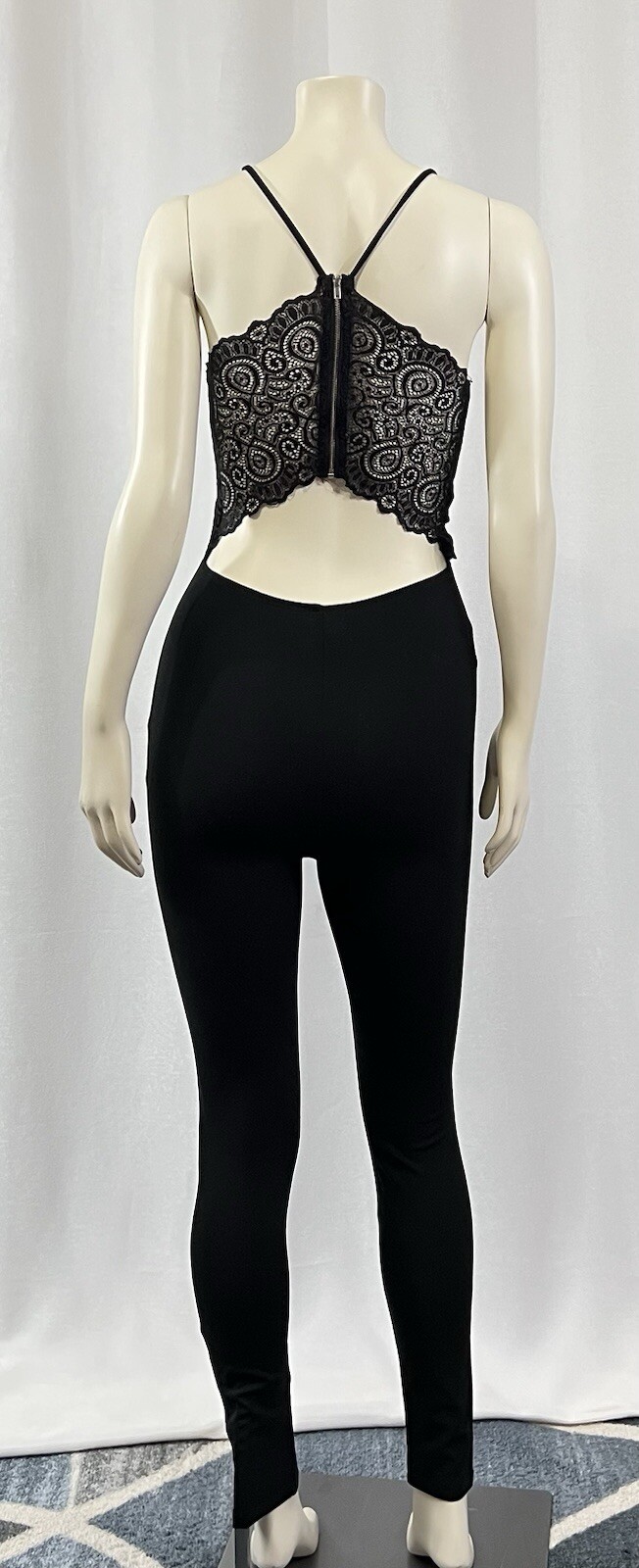 Mind Code Black Lace Zip Open Back Romper Women's… - image 3