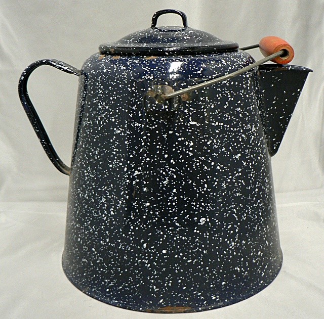 VINTAGE BLUE GRANITE WARE COFFEE POT WITH WOOD HANDLE eBay