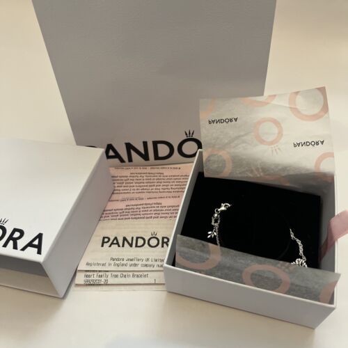 Pulsera de cadena de árbol genealógico corazón de Pandora talla 20 ajustable nueva con caja y bolso - Imagen 1 de 7