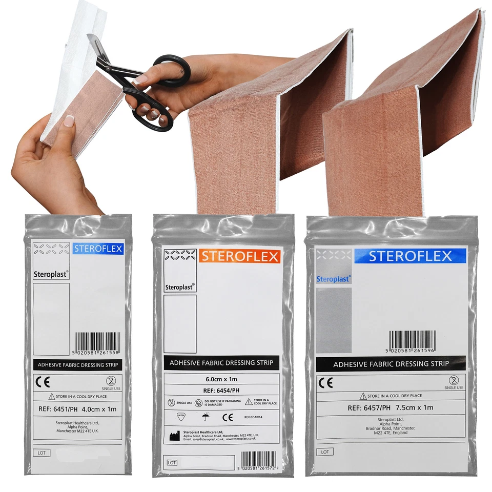 Steroplast Steroflex Flexible Stretch Cut To Fit Fabric Plaster Strips, 3 Sizes