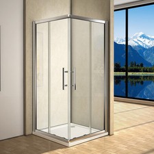 New Corner Entry Sliding Shower Enclosure Glass Cubicle Stone Tray + Free Waste